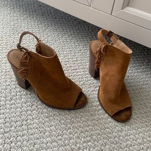 Lucky brand suede brown open toed booties